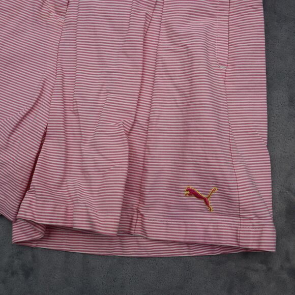 Puma Shorts Womens Pink White Striped High Rise Pocket Button Zip Pleated Chino - Picture 7 of 12